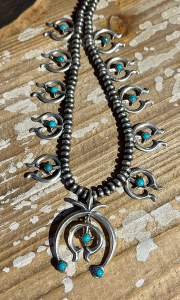 NAJA SQUASH BLOSSOM Turquoise & Sterling Silver Necklace
