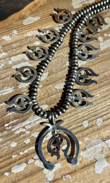 NAJA SQUASH BLOSSOM Turquoise & Sterling Silver Necklace