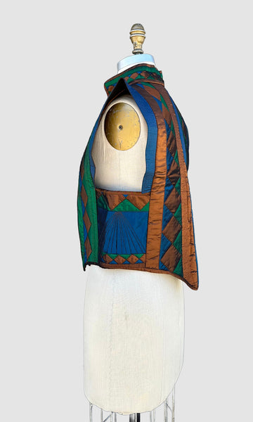 VINTAGE QUILTED PATCHWORK 80s Geometric Vest