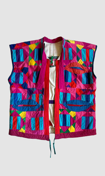 REVERSIBLE VINTAGE QUILTED Patchwork 80s Vest • Medium