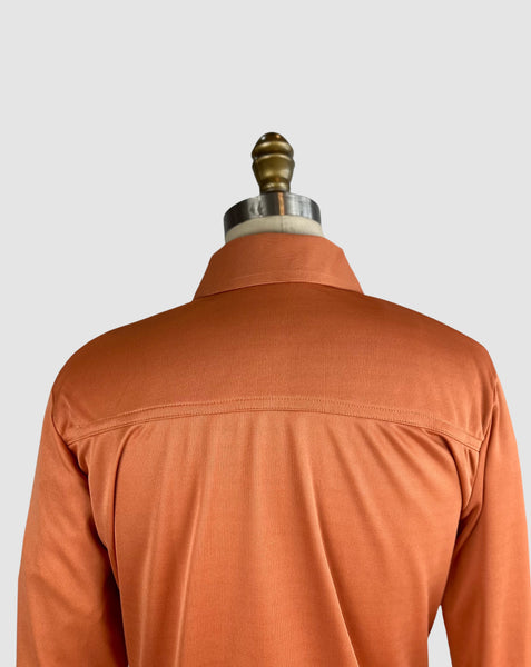 PIERRE FOSHEY 70s Deadstock Orange Polyester Disco Shirt • Large