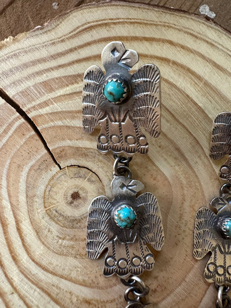 TRIPLE THUNDERBIRD Yazzie Sterling Silver and Turquoise Statement Earrings