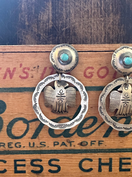 YAZZIE THUNDERBIRD Sterling Silver and Turquoise Statement Earrings