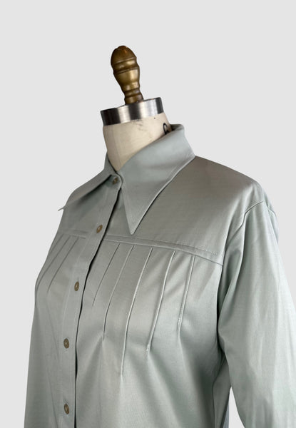 PIERRE FOSHEY 70s Deadstock Grey Polyester Disco Shirt • Medium