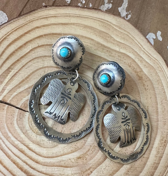 YAZZIE THUNDERBIRD Sterling Silver and Turquoise Statement Earrings