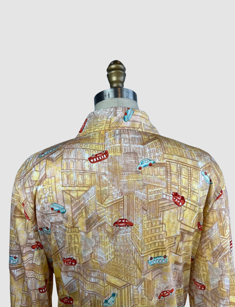 PIERRE FOSHEY 70s Deadstock City Print Polyester Disco Shirt • Medium