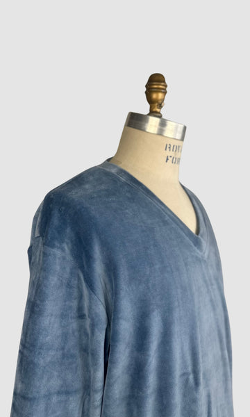 MARTINI 70s Deadstock Blue Cotton Velour Sweater • X-Large