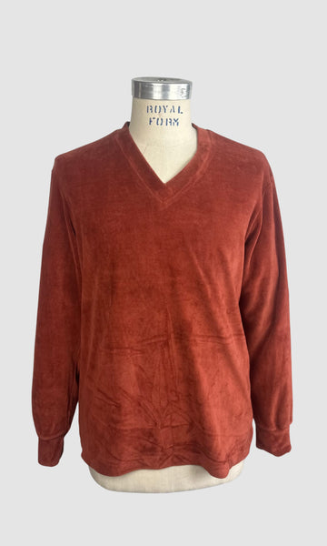 MARTINI Vintage 70s Deadstock Orange Cotton Velour Sweater • Medium