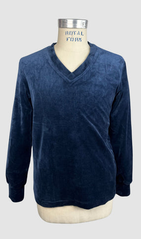 MARTINI 70s Deadstock Blue Cotton Velour Sweater • Small