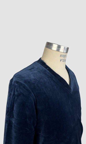 MARTINI 70s Deadstock Blue Cotton Velour Sweater • Small