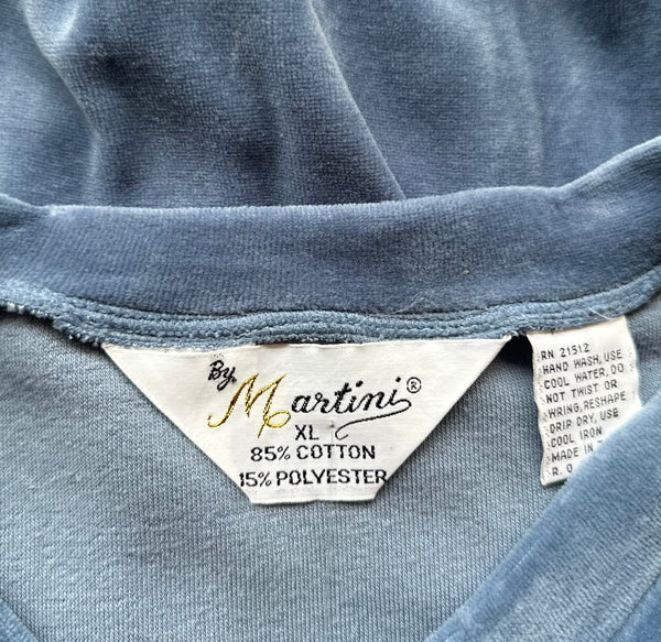 MARTINI 70s Deadstock Blue Cotton Velour Sweater • X-Large