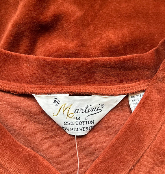 MARTINI Vintage 70s Deadstock Orange Cotton Velour Sweater • Medium