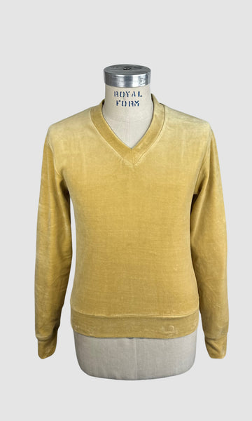 MARTINI 70s Deadstock Yellow Cotton Velour Sweater • Small