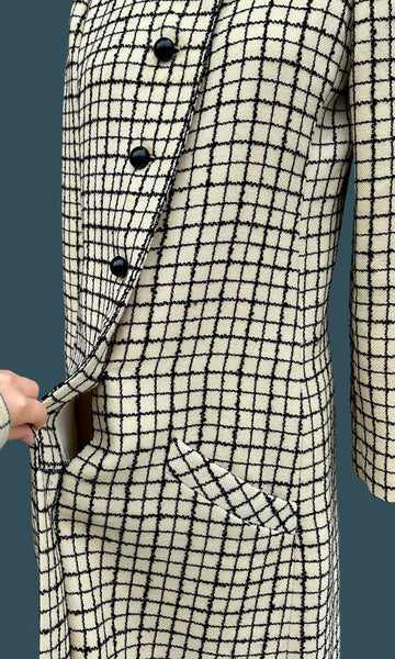 GALANOS WINDOWPANE WOOL Vintage 60s Coat • Sm. to Med.