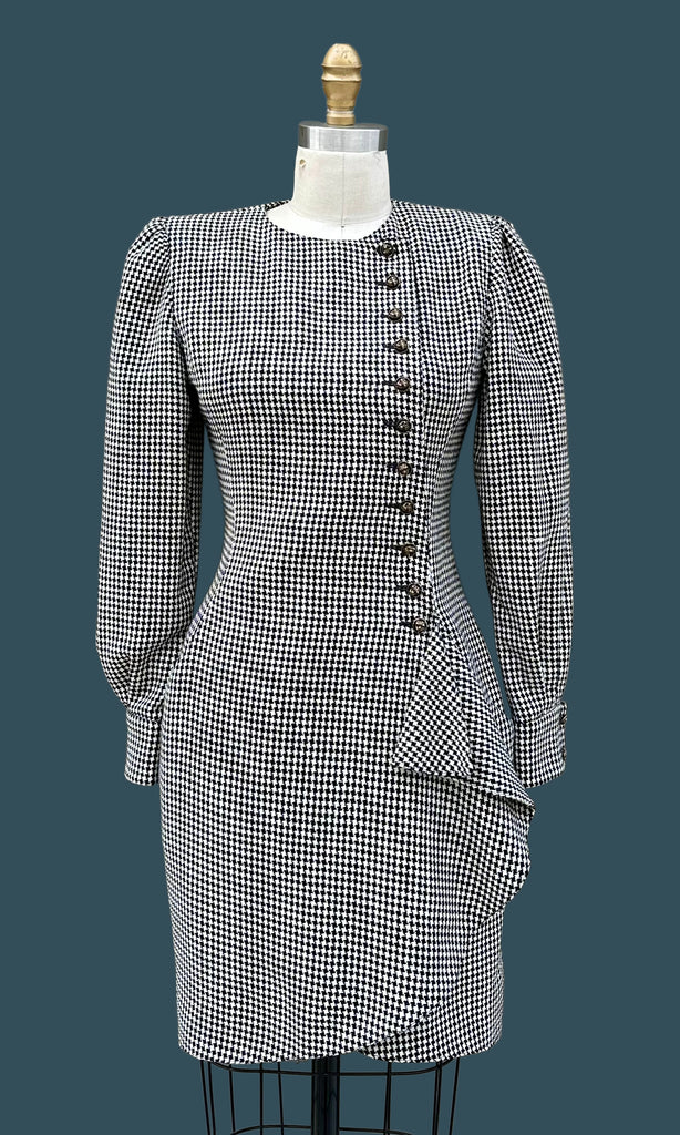 EMANUEL UNGARO Parallèle Paris Vintage 80s Houndstooth Dress • Small