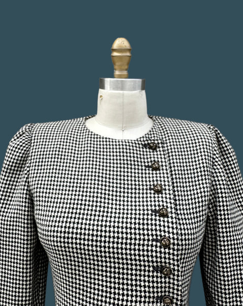 EMANUEL UNGARO Parallèle Paris Vintage 80s Houndstooth Dress • Small