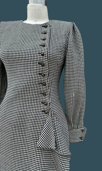 EMANUEL UNGARO Parallèle Paris Vintage 80s Houndstooth Dress • Small