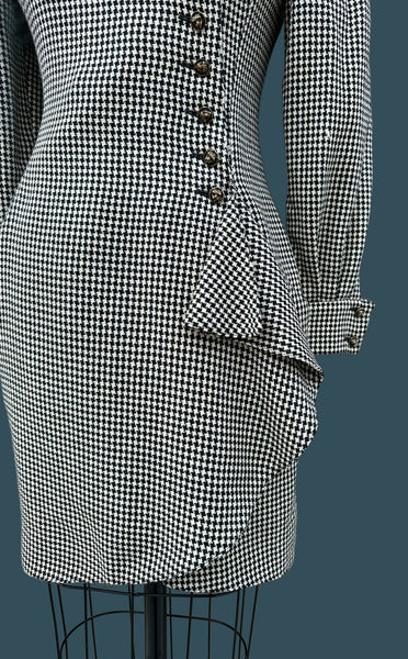 EMANUEL UNGARO Parallèle Paris Vintage 80s Houndstooth Dress • Small