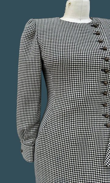 EMANUEL UNGARO Parallèle Paris Vintage 80s Houndstooth Dress • Small