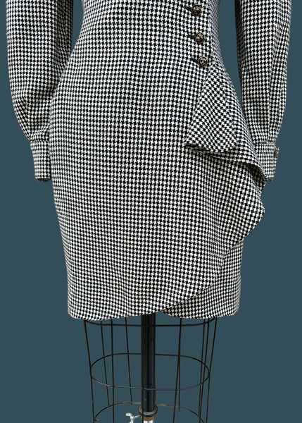 EMANUEL UNGARO Parallèle Paris Vintage 80s Houndstooth Dress • Small
