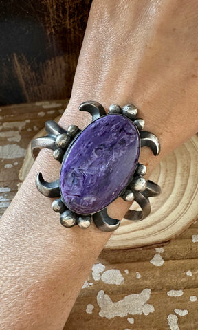 CHIMNEY BUTTE Charoite Stone and Sandcast Silver Cuff