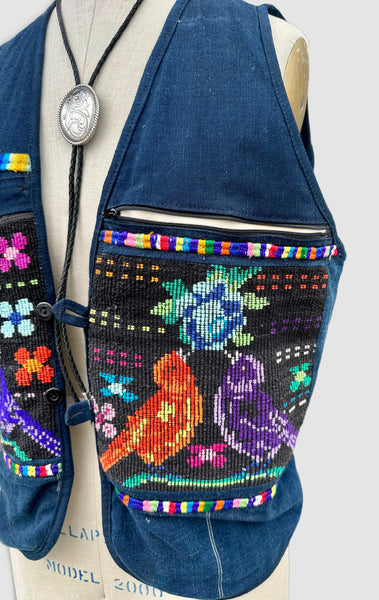 VINTAGE GUATEMALAN WOVEN Lovebird Vest • Large