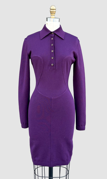 ALAIA Vintage 80s Purple Knit Dress • Medium