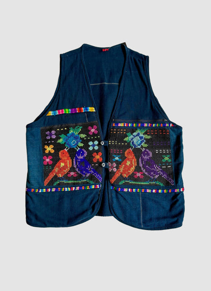 VINTAGE GUATEMALAN WOVEN Lovebird Vest • Large