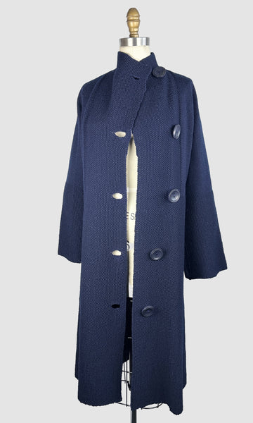 ART DECO ERA 30s Blue Knit Coat • Small