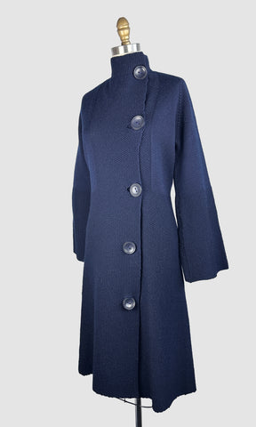 ART DECO ERA 30s Blue Knit Coat • Small