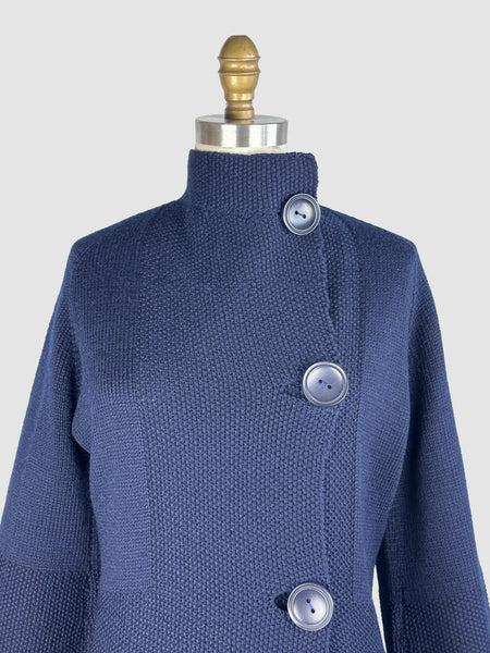 ART DECO ERA 30s Blue Knit Coat • Small