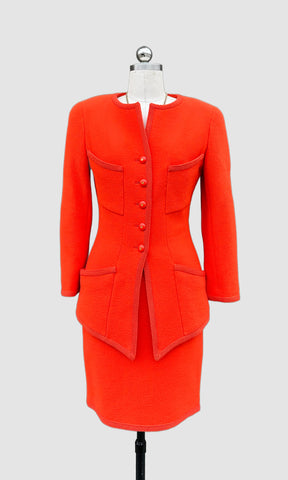 CHANEL Boutique 1990s Orange Wool Boucle Suit • Small