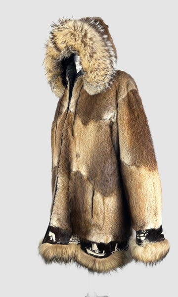 THE BIG CHILL  70s Arctic Fur Parka Jacket with Hoody • Mens Med Large