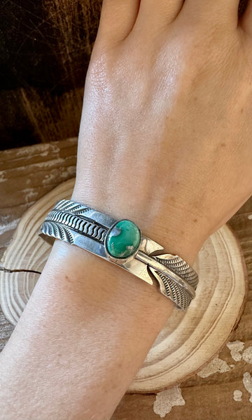 RICK ENRIQUEZ TURQUOISE Broken Arrow Feather Cuff 26g