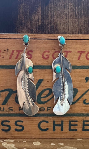 BIRDS OF A FEATHER Silver and Turquoise Navajo Statement Earrings