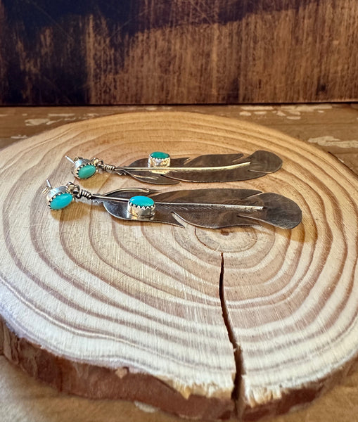 BIRDS OF A FEATHER Silver and Turquoise Navajo Statement Earrings