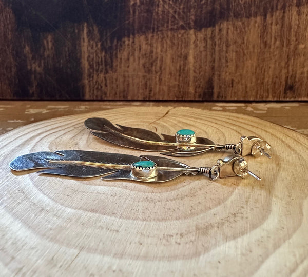 BIRDS OF A FEATHER Silver and Turquoise Navajo Statement Earrings