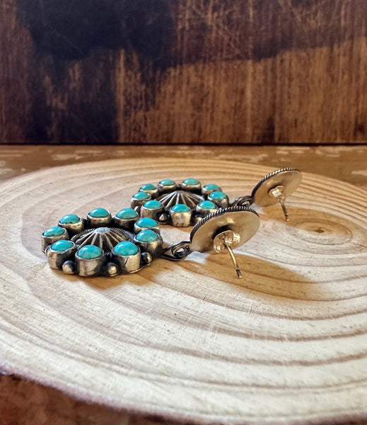 RUNNING BEAR Navajo Silver and Turquoise Flower Earrings