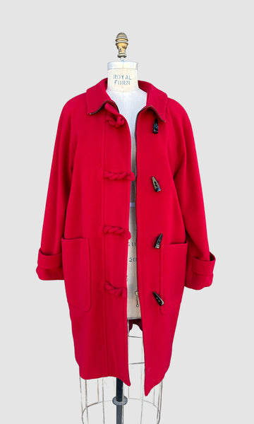 BURBERRY'S Vintage 80s Red Wool and Cashmere Parka • Medium