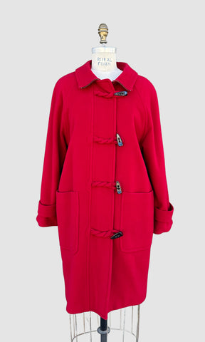 BURBERRY'S Vintage 80s Red Wool and Cashmere Parka • Medium