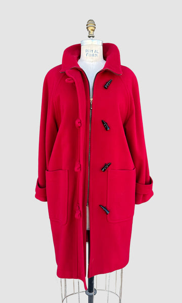 BURBERRY'S Vintage 80s Red Wool and Cashmere Parka • Medium