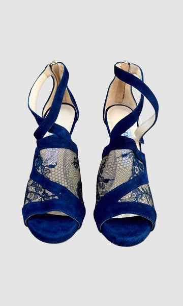 JIMMY CHOO London Navy Suede Heels • 6.5