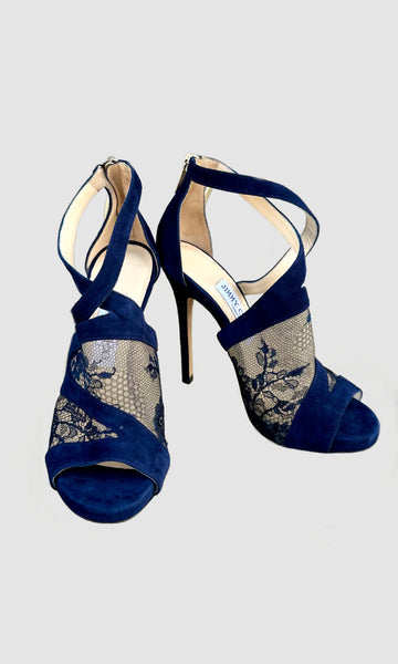 JIMMY CHOO London Navy Suede Heels • 6.5