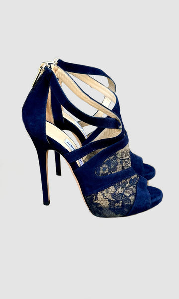 JIMMY CHOO London Navy Suede Heels • 6.5