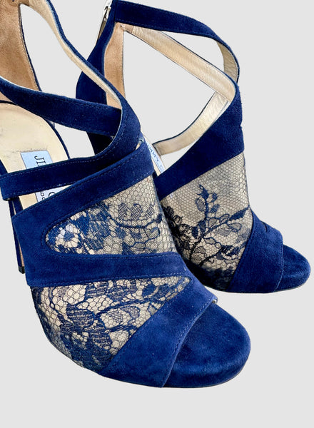 JIMMY CHOO London Navy Suede Heels • 6.5