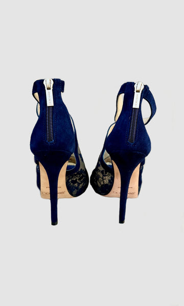 JIMMY CHOO London Navy Suede Heels • 6.5