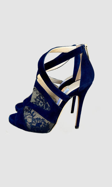 JIMMY CHOO London Navy Suede Heels • 6.5