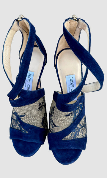 JIMMY CHOO London Navy Suede Heels • 6.5