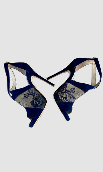 JIMMY CHOO London Navy Suede Heels • 6.5