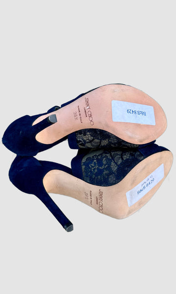 JIMMY CHOO London Navy Suede Heels • 6.5